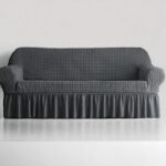 Bubble Style Frill Sofa Cover | Grey Color | Non-slip Elastic Sofa Cover With Skirt, Furniture Protector For Bedroom Office Living Room Home Decor