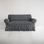 Bubble Style Frill Sofa Cover | Grey Color | Non-slip Elastic Sofa Cover With Skirt, Furniture Protector For Bedroom Office Living Room Home Decor - Image 2