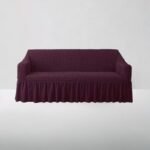 Bubble Style Frill Sofa Cover | Purple Color | Non-slip Elastic Sofa Cover With Skirt, Furniture Protector For Bedroom Office Living Room Home Decor
