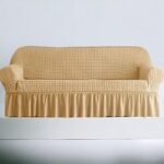Bubble Style Frill Sofa Cover | Skin Golden Color | Non-slip Elastic Sofa Cover With Skirt, Furniture Protector For Bedroom Office Living Room Home Decor