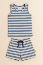Boys' Summer Striped Tank Top & Shorts Set – Blue & Beige - Image 2