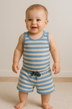 Boys' Summer Striped Tank Top & Shorts Set – Blue & Beige