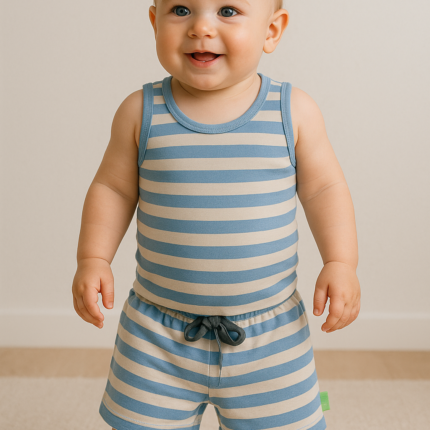 Boys' Summer Striped Tank Top & Shorts Set – Blue & Beige