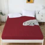 Cotton Quilted Waterproof Mattress Cover | Maroon Color | for Kids Adults, Washable Hypoallergenic Mattresses cover Fit Up To 6-12 inch Deep Pocket Queen & King Size - Image 2