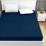 Terry Cotton Ultra Soft Waterproof Mattress Protector | Navy Blue Color | for Kids Adults | Washable Hypoallergenic Mattresses Cover Fit Up To 6-12 inch Deep Pocket Queen & King Size